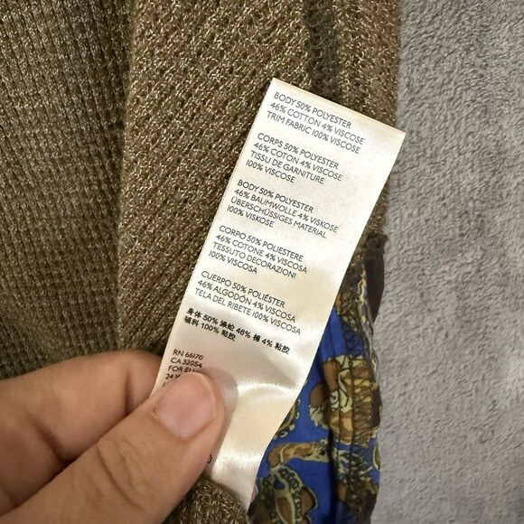 Free People We  The Free Top M Blossom Thermal Boho Green Patchwork Sleeves - Picture 8 of 8